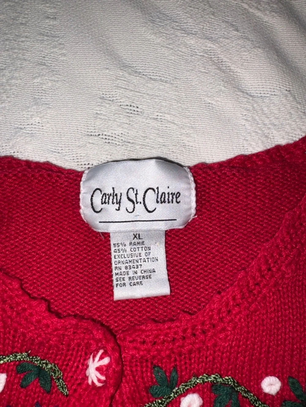 Vintage Carly St. Claire Red Holiday Embroidered Cardigan Sweater XL